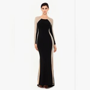 "SARAH" LONG JERSEY KNIT WITH CAVIAR BEADED SIDES DRESS